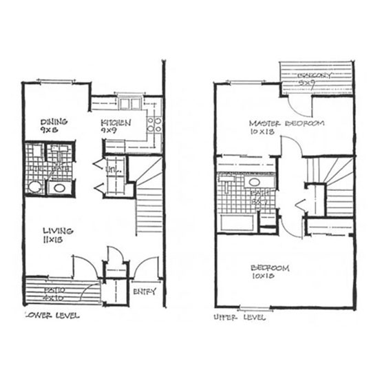 2 Bed 1.5 Bath 2 Level Rendering