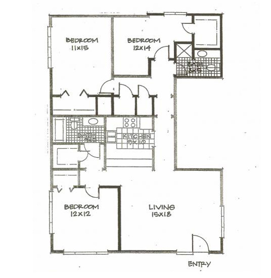 3 Bed 2 Bath 1 Level Rendering